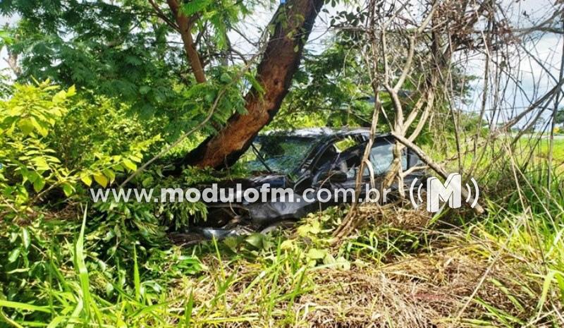 Bebê fica gravemente ferido após carro da família bater em árvore na BR-146
