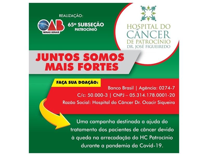 OAB Patrocínio lança campanha de apoio ao Hospital do Câncer