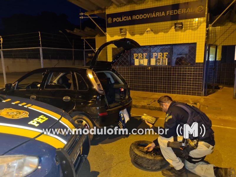 PRF apreende droga em estepe de carro durante abordagem na BR-365