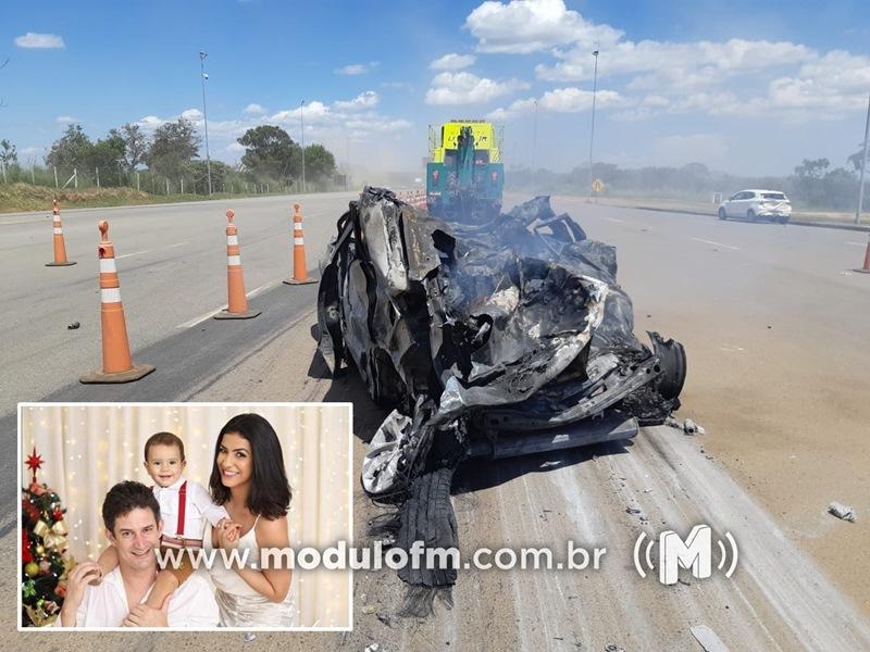 Tragédia: Família de Coromandel é morta por caminhão desgovernado que bate e provoca incêndio em praça de pedágio na BR-050