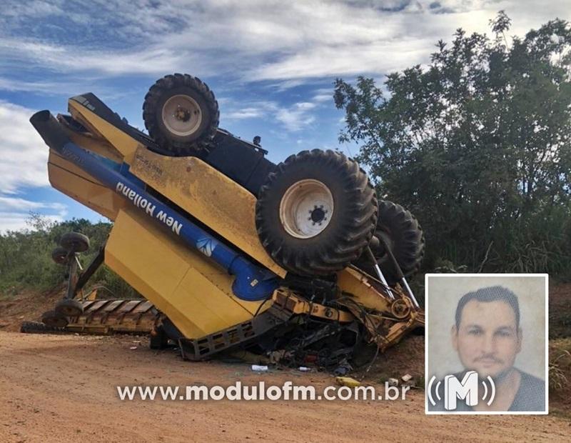 Trabalhador rural morre após colheitadeira capotar na zona rural de Patrocínio