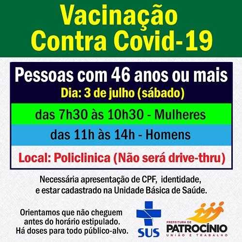 Neste sábado haverá vacinação na policlínica de Patrocínio e...