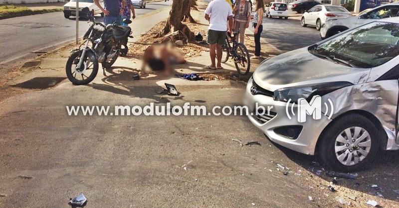 Colisão entre carro e moto deixa duas pessoas feridas em Patrocínio