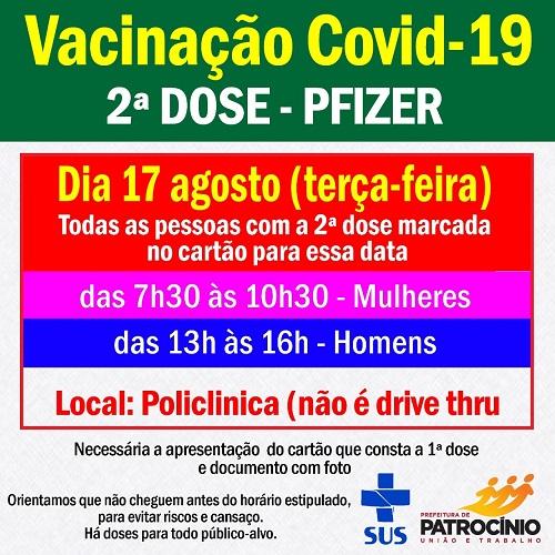 Segunda dose da vacina Pfizer é aplicada nesta terça-feira (17/08)