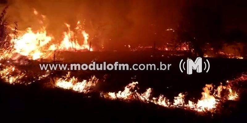 Incêndio de grandes proporções atinge área de reserva e mobiliza bombeiros em Coromandel