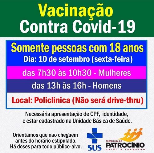 Tem vacinação nesta sexta-feira (10/09) para os jovens de 18 anos de idade.