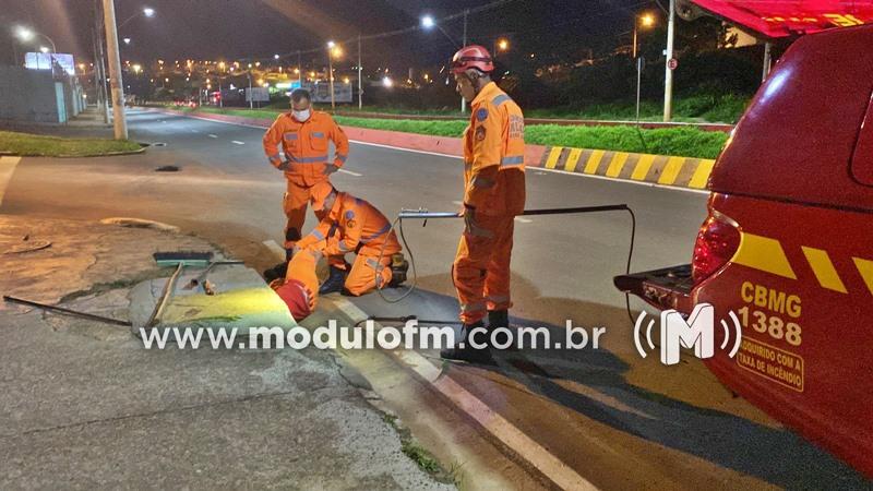 Bombeiros resgatam cachorro preso dentro de tubulação de esgoto em Patrocínio