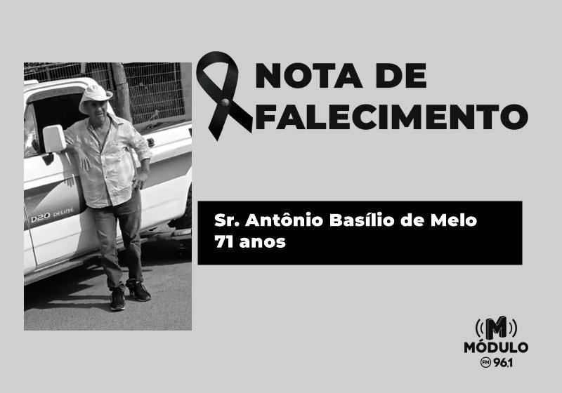 Nota de falecimento Sr. Antônio Basílio de Melo aos 71 anos