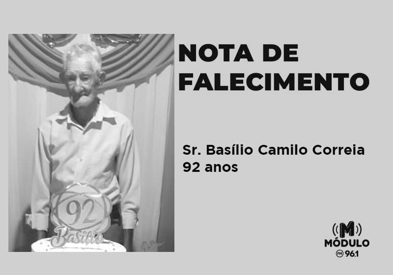 Nota de Falecimento Sr. Basílio Camilo Correia aos 92 anos