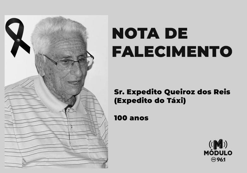 Nota de falecimento Sr. Expedito Queiroz dos Reis (Expedito do Táxi) aos 100 anos