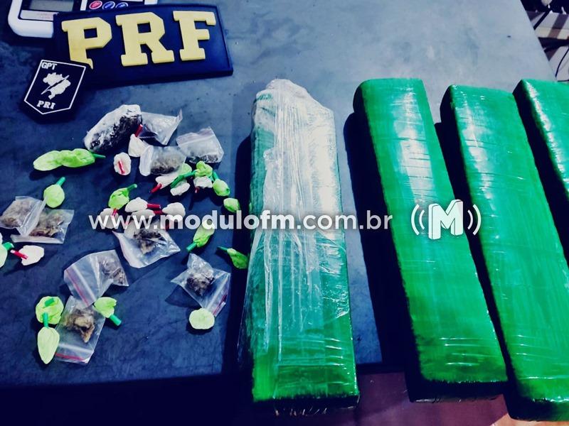 PRF prende jovem com grande quantidade de drogas em ônibus interestadual na BR-365