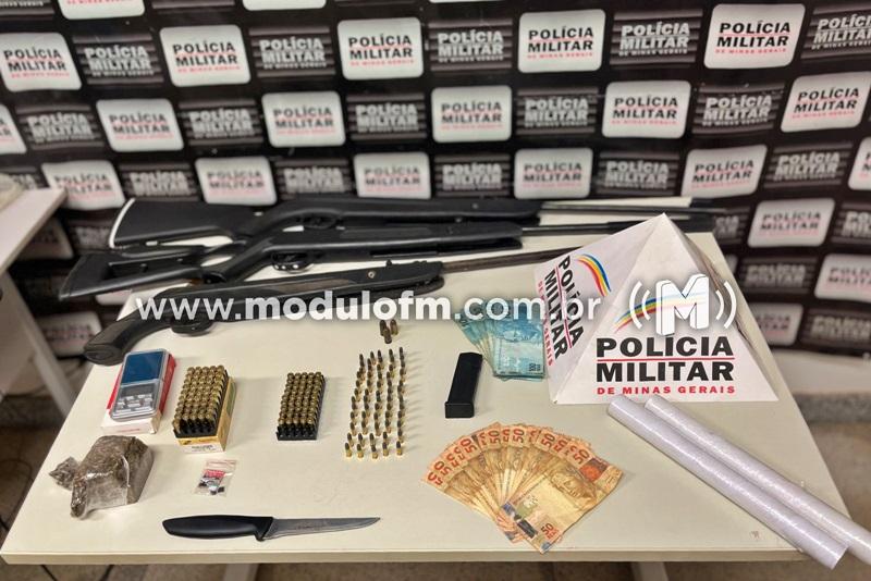 PM prende mulher e grande quantidade de ilícitos durante cumprimento de mandado do próprio marido