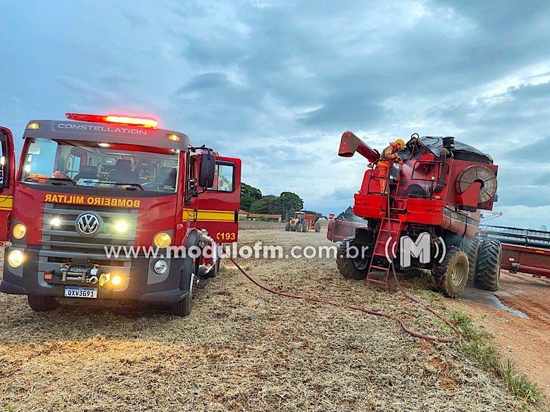 Imagem 2 do post Colheitadeira pega fogo durante colheita em lavoura de Patrocínio