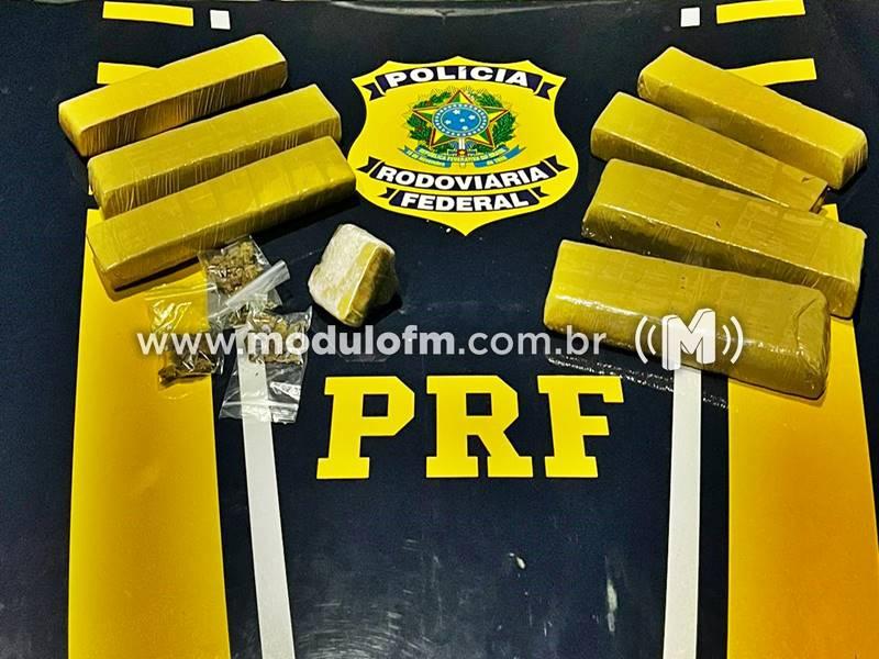 PRF encontra grande quantidade de drogas com passageiro em ônibus na BR-365