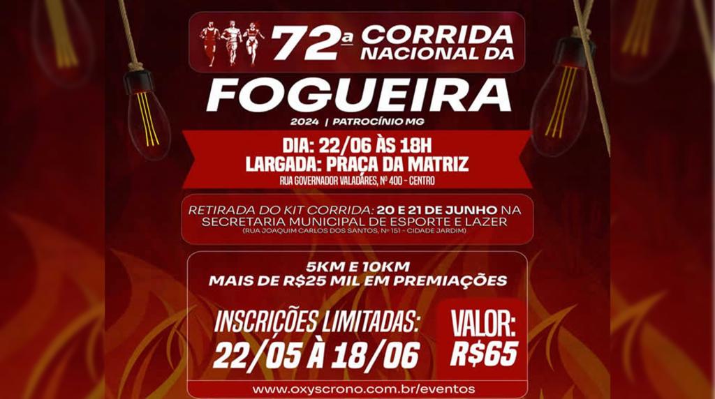 Inscrições para a 72ª Corrida Nacional da Fogueira de Patrocínio estão abertas