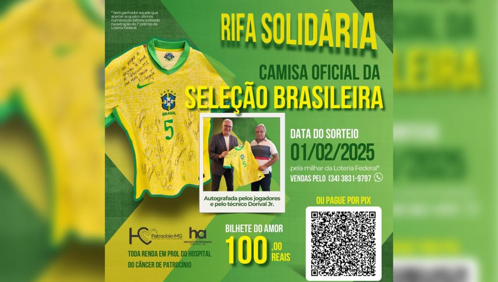 HC de Patrocínio realiza venda de rifa de camisa autografada por jogadores e técnico da Seleção Brasileira de Futebol