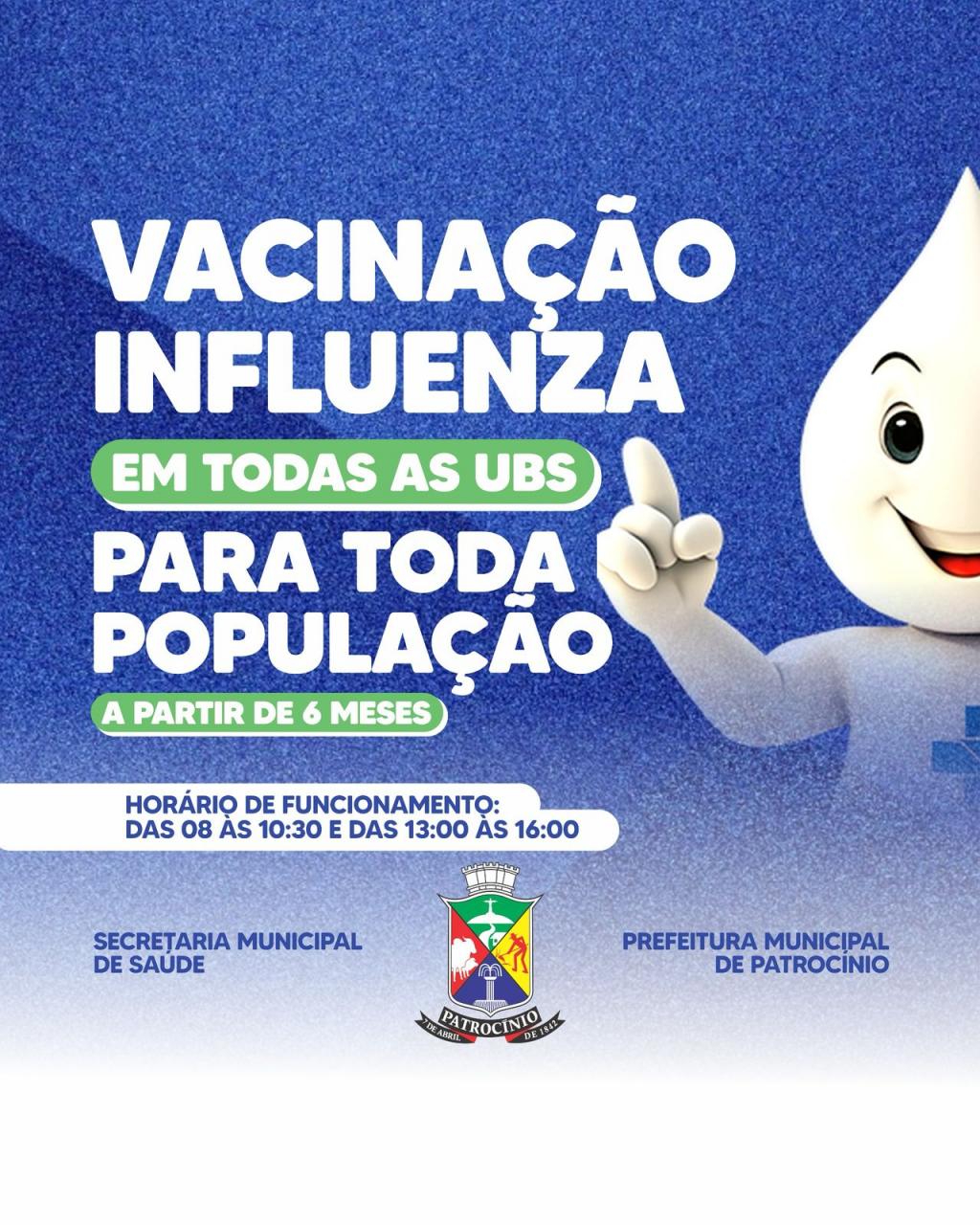 Imagem 1 do post Vacinação contra influenza é liberada para toda a população em Patrocínio a partir dos seis meses de idade