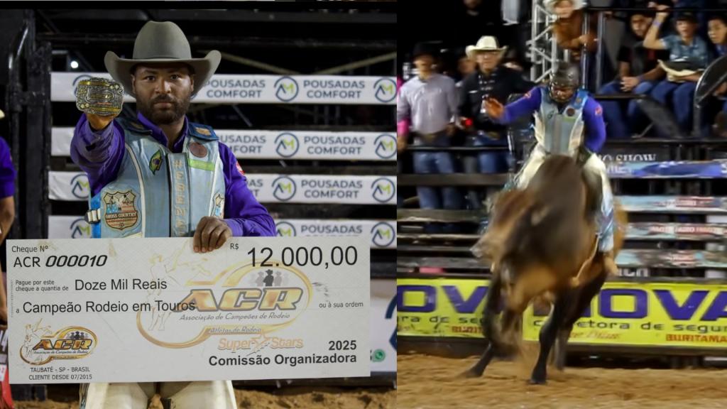 Peão de Patrocínio conquista título no rodeio em touros...