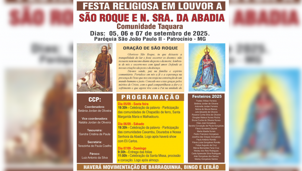 Comunidade de Taquara se prepara para festa em louvor a São Roque e Nossa Senhora da Abadia